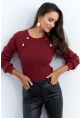 Kadın Bordo Düğme Aksesuarlı Kaşkorse Bluz EY2946