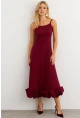 Kadın Bordo Eteği Fırfırlı Şık Maxi Elbise FRY2266