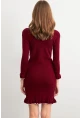 Kadın Bordo Fırfırlı Basic Triko Midi Elbise SF2559