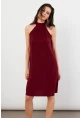 Kadın Bordo Halter Yaka Midi Elbise LPP1309
