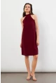 Kadın Bordo Halter Yaka Midi Elbise LPP1309