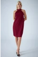 Kadın Bordo Halter Yaka Midi Elbise LPP1309