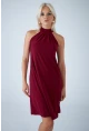 Kadın Bordo Halter Yaka Midi Elbise LPP1309