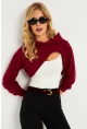 Kadın Bordo Kapüşonlu Crop Sweatshirt  TF03