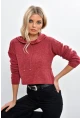 Kadın Bordo Kapüşonlu Kısa Triko Bluz YV15-90