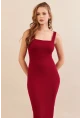 Kadın Bordo Kare Yaka Midi Elbise DMR295-90