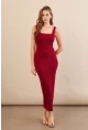 Kadın Bordo Kare Yaka Midi Elbise DMR295-90