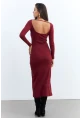 Kadın Bordo Kaşkorse Maxi Elbise EY1513