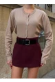 Kadın Bordo Kemerli Şort Etek