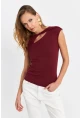 Kadın Bordo Önü Pencereli Asimetrik Bluz LPP1227-1