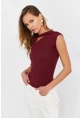 Kadın Bordo Önü Pencereli Asimetrik Bluz LPP1227-1