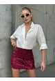 Kadın Bordo Payetli Şortlu Mini Etek