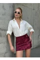 Kadın Bordo Payetli Şortlu Mini Etek