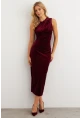 Kadın Bordo Simli Drapeli Maxi Elbise KED4481