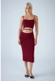 Kadın Bordo Sırtı Açık Pencereli Midi Elbise CEL001