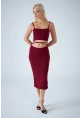 Kadın Bordo Sırtı Açık Pencereli Midi Elbise CEL001