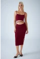 Kadın Bordo Sırtı Açık Pencereli Midi Elbise CEL001