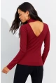 Kadın Bordo Sırtı V Balıkçı Bluz EY1106