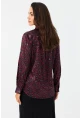 Kadın Bordo-Siyah Leopar Desenli Saten Gömlek MRAD5901-1