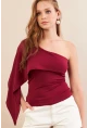 Kadın Bordo Tek Omuz Bluz AN6015