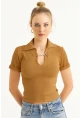 Kadın Camel Aksesuarlı Crop Bluz COL3008