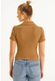 Kadın Camel Aksesuarlı Crop Bluz COL3008