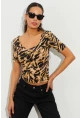 Kadın Camel Desenli Bluz LPP1224