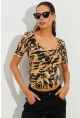 Kadın Camel Desenli Bluz LPP1224