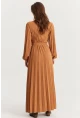 Kadın Camel Kemerli Plili Maxi Elbise ALZ500