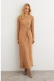 Kadın Camel Kruvaze Maxi Elbise COL31