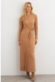 Kadın Camel Kruvaze Maxi Elbise COL31
