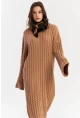 Kadın Camel Saç Örgülü Triko Midi Elbise KZ541
