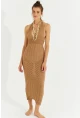 Kadın Camel Sırtı Açık Triko Maxi Elbise SF2505