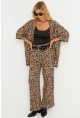 Kadın Camel-Siyah  Desenli Bürümcük Alt Üst Takım LON3004