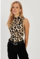 Kadın Camel-Siyah Leopar Desenli Kolsuz Bluz LPP1259