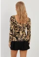 Kadın Camel-Siyah Ön Arka U Zebra Desenli Bluz LPP1266