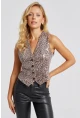 Kadın Camel-Siyah Payetli Leopar Yelek TW60170