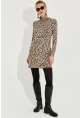 Kadın Camel-Siyah Yumoş Leopar Mini Elbise AYD253