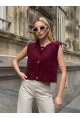 Kadın Cep Detay Düğmeli Bordo Yelek