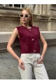 Kadın Cep Detay Düğmeli Bordo Yelek