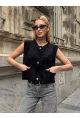 Kadın Cep Detay Düğmeli Siyah Yelek