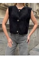 Kadın Cep Detay Düğmeli Siyah Yelek