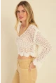Kadın Ekru Ajurlu Triko Bluz MZU603