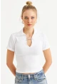Kadın Ekru Aksesuarlı Crop Bluz COL3008