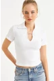Kadın Ekru Aksesuarlı Crop Bluz COL3008
