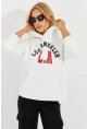 Kadın Ekru Baskılı Kapüşonlu Sweatshirt DA146
