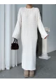 Kadın Ekru Bisiklet Yaka Saç Örgülü Kadın Triko Midi Elbise