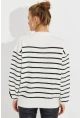 Kadın Ekru Çizgili Triko Kazak SMT219
