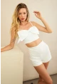 Kadın Ekru Fiyonklu Crop Bluz KED0089