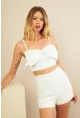 Kadın Ekru Fiyonklu Crop Bluz KED0089